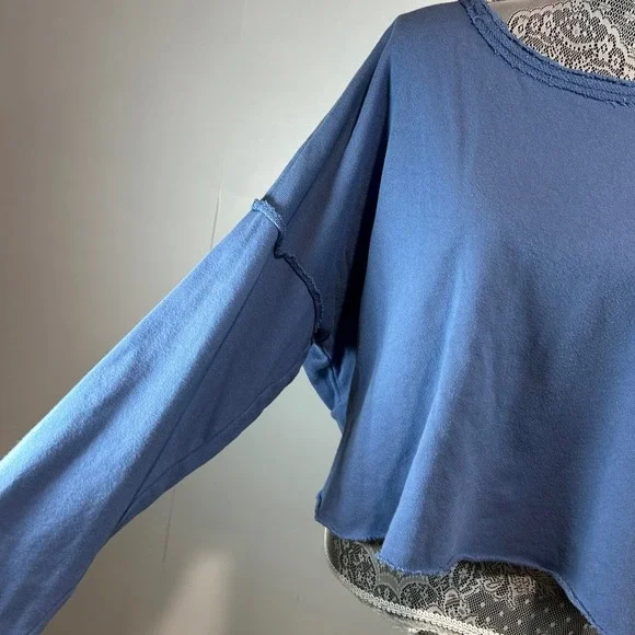 Aerie Blue Twist Back Long Sleeve Cropped Sweatshirt Women's‎ Size Small - Picture 6 of 9
